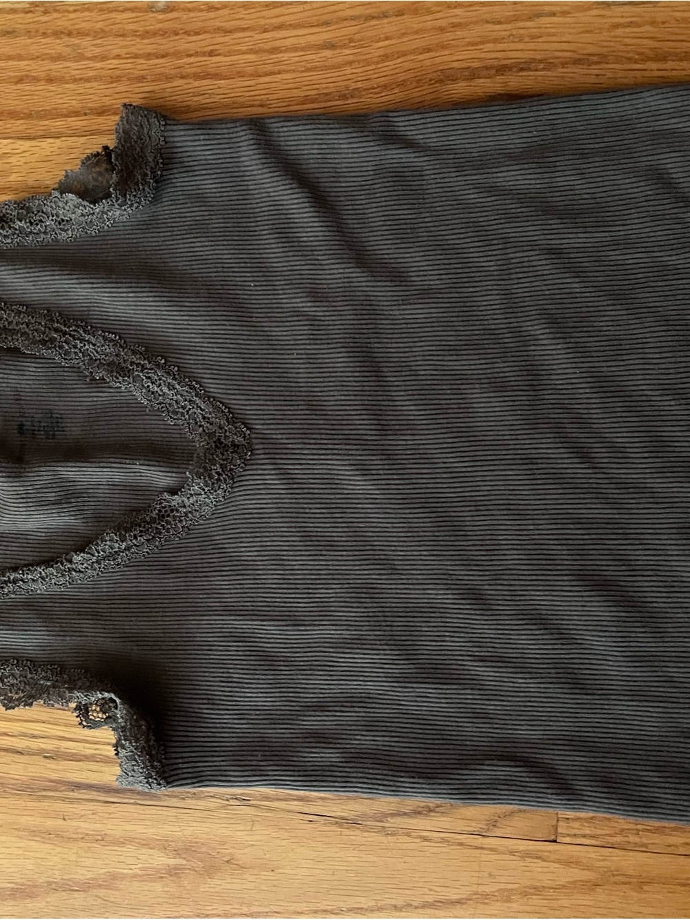 Brandy Melville Ribbed Lace-Trim Tank Top - Charcoal Gray